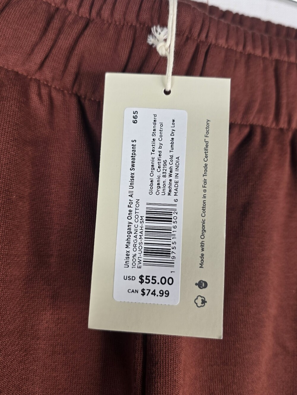Pact Womens Small One For All Unisex Mahogany Dark Burnt Orange Sweatpants - Picture 2 of 9